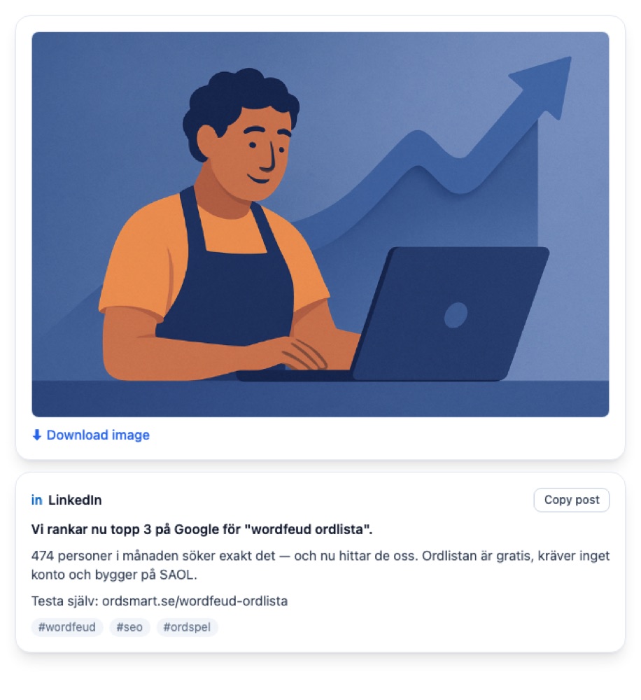 A generated LinkedIn post with an AI image, ready to copy and publish